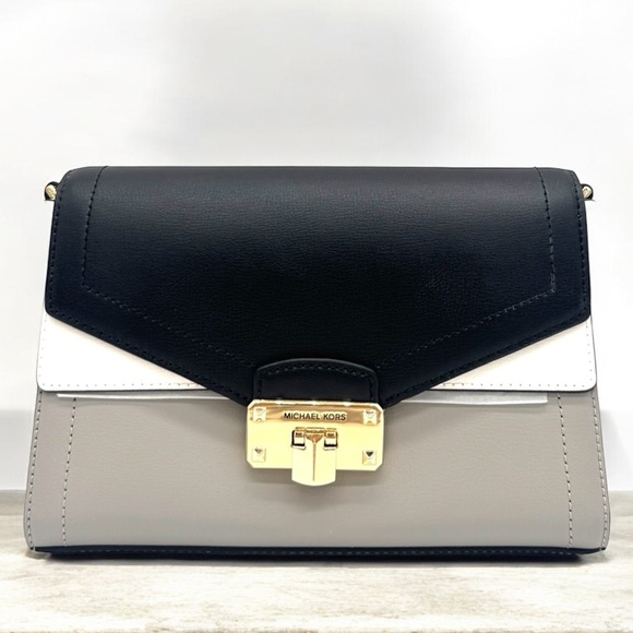 Michael Kors Kinsley Medium Shoulder Flap Crossbody Bag Optic White Multi - Picture 2 of 9
